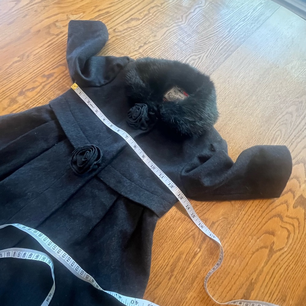 LAST CALL Rothschild Dark Gray Wool Blend Pleated Coat Girls 3 Faux Fur Collar - Picture 3 of 9